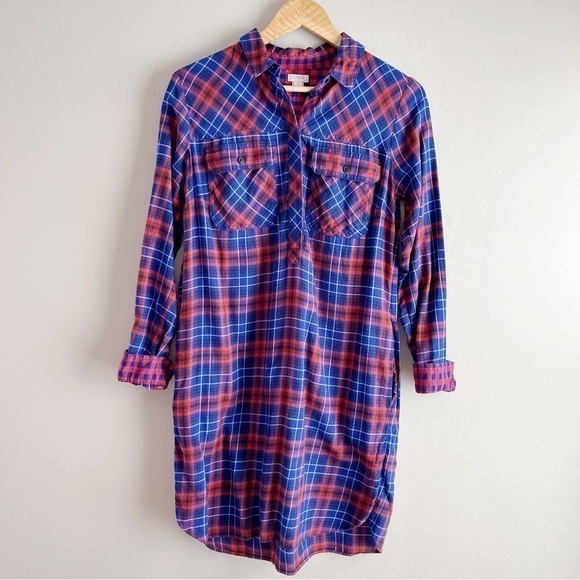 J.Crew Flannel Shirt Dress with‎ Pockets in Red & Blue Plaid, Size XS - Picture 9 of 14